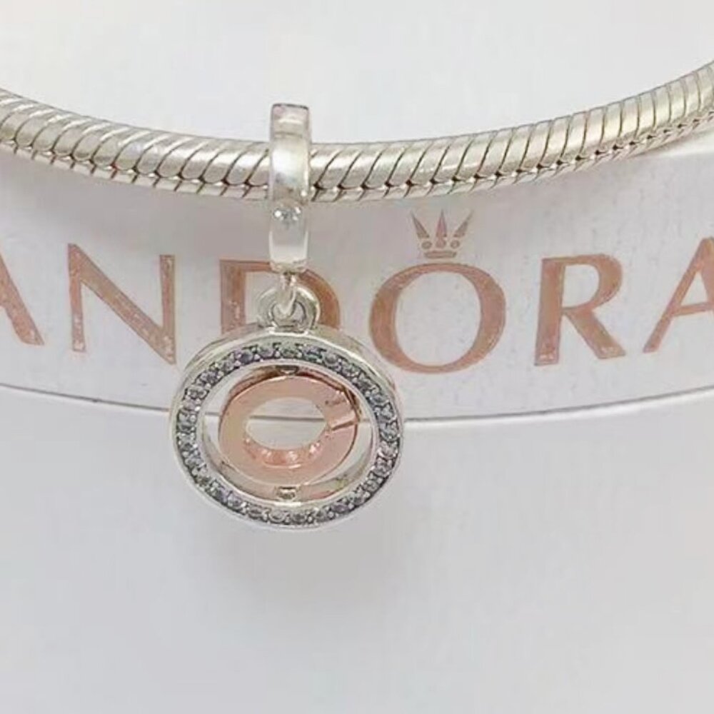 Pandora Signature Two-Tone Logo Circles Dangle Charm S925 for Bracelet Pendant